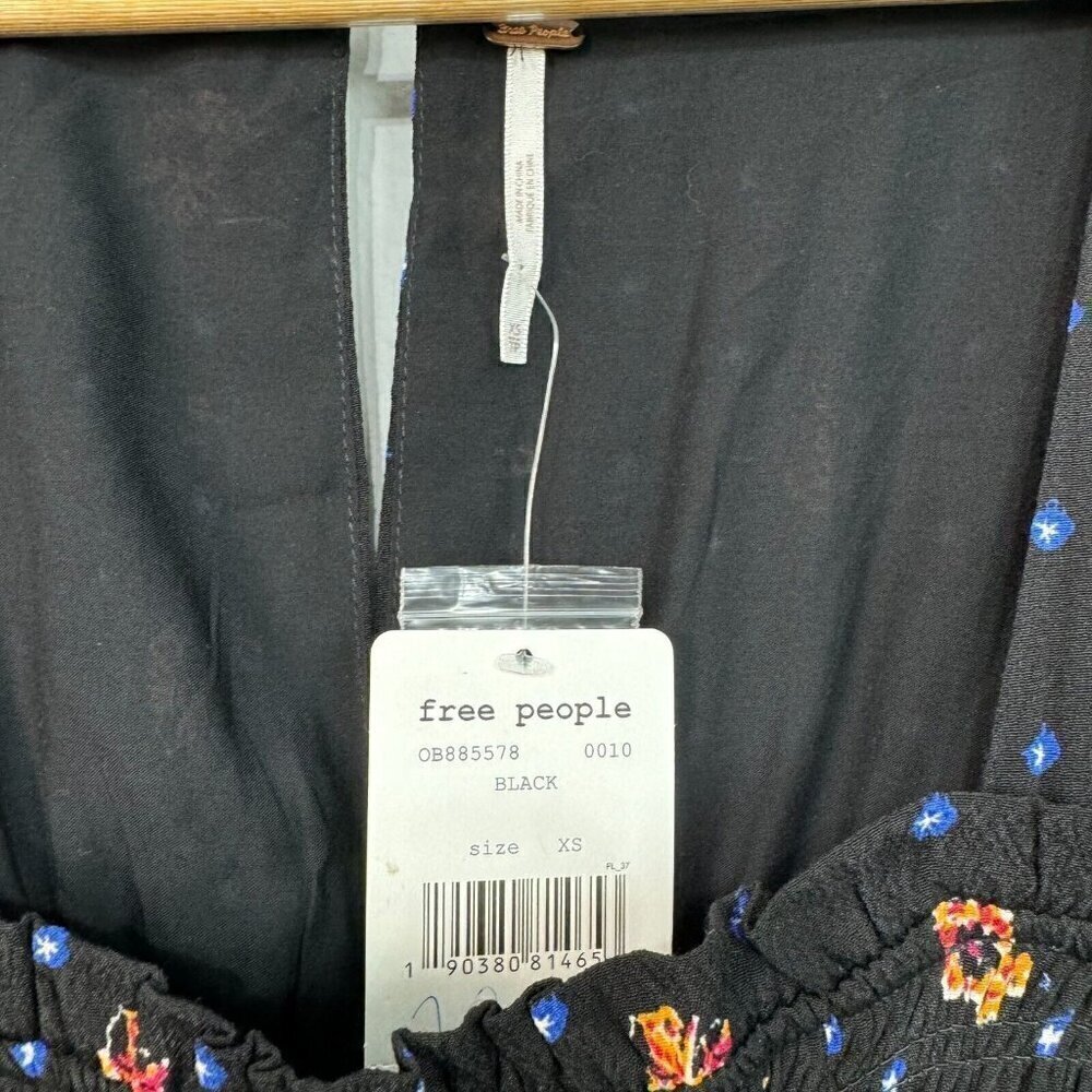 Free People Women Two Faces Mini Dress Square Neckline Floral Black Multi XS - Picture 10 of 14